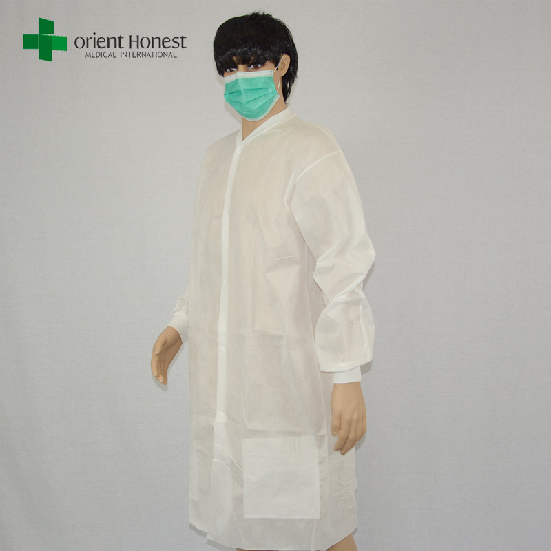 jaleco branco com punho de malha, China jalecos personalizados descartáveis, batas de laboratório descartáveis ​​para venda