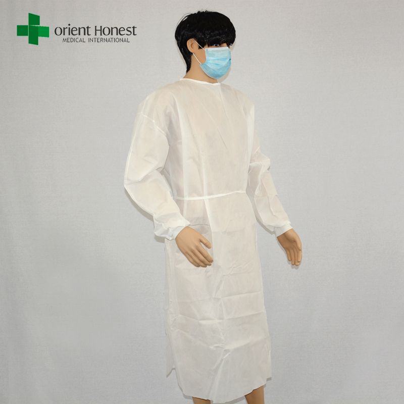 commerci all'ingrosso abito bianco usa e getta non tessuto, di dimensioni standard abito infermiera usa e getta, PP camici monouso non tessuti