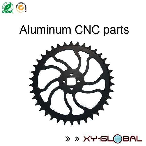 Fábrica de peças usinadas CNC da China, roda dentada de fresagem CNC de alumínio BMX com anodização preta