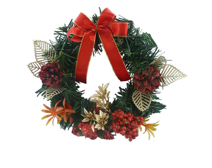 guirlanda de Natal de 20 cm com decorações de laço vermelho