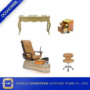 Conjunto de cadeira de pedicure de ouro por atacado manicure mesa estação de unhas pacote de móveis de salão china DS-T632 SET