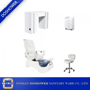 Branco luxo pé spa pedicure cadeira unha spa manicure conjunto de mesa salão de beleza fornecimento de móveis DS-S15B SET