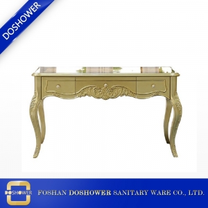 manucure de luxe en or avec table en verre à dessus en verre de fournisseur de table de salon de manucure DS-2700