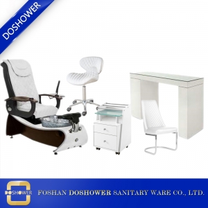 coleção de salão de cadeira de pedicure cadeira de pedicure branca com conjunto de cadeira de mesa de manicure de vidro fabricante china DS-J20 SET