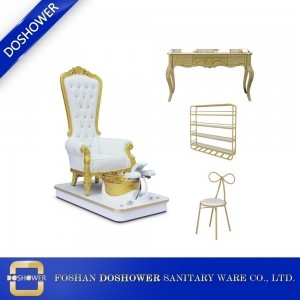 throne high back spa pedicure chair with luxury nail table set for salon furniture factory china DS-QueenG SET