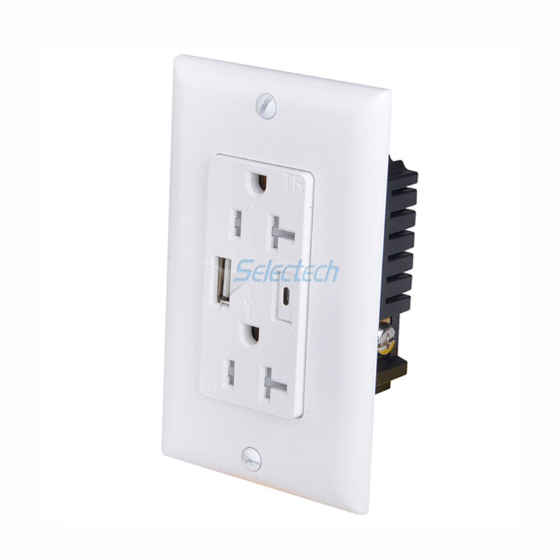 USB charging socket 115*70mm USA Wall Plate USB Charger Type-A and Type-C Receptacle with 2 TR 20A outlet