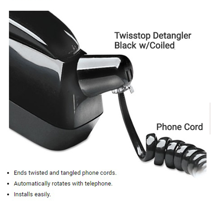 360 degree rotation telephone cord twisstop detangler w/coiled