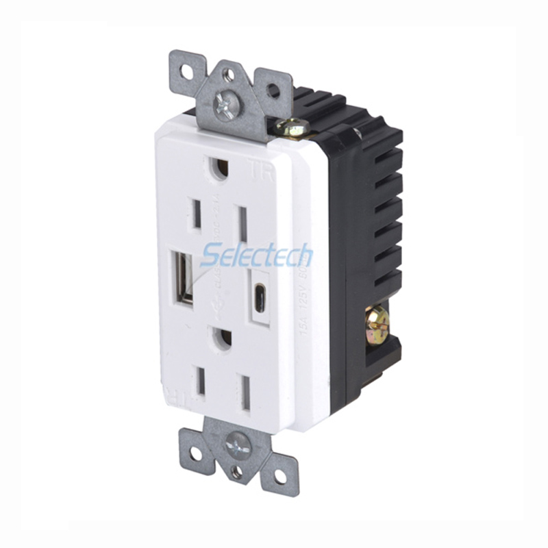 America Canada 125V 15A electrical Outlets with USB A and Type C Charging ports Embedded core, 120 type USB CHARGER