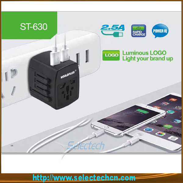 Dual usb charger world travel adapter all-in-one universal travel adapter ST-630