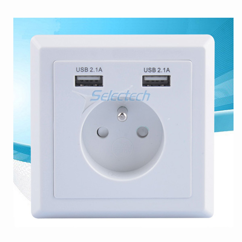 EU standred cargador de pared USB Schuko socket 80 * 80 tipo French Wall plate Dual ports USB Charger