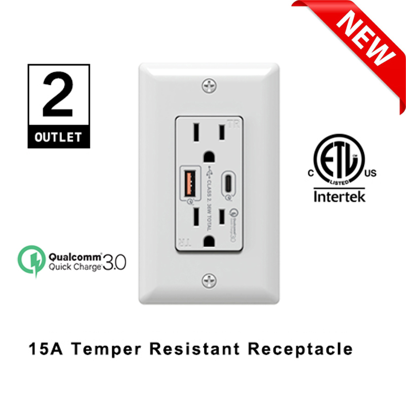 Fast charging USB - Type-C PD Charging Dual QC 3.0 Quick Charge USA wall outlets Chargers