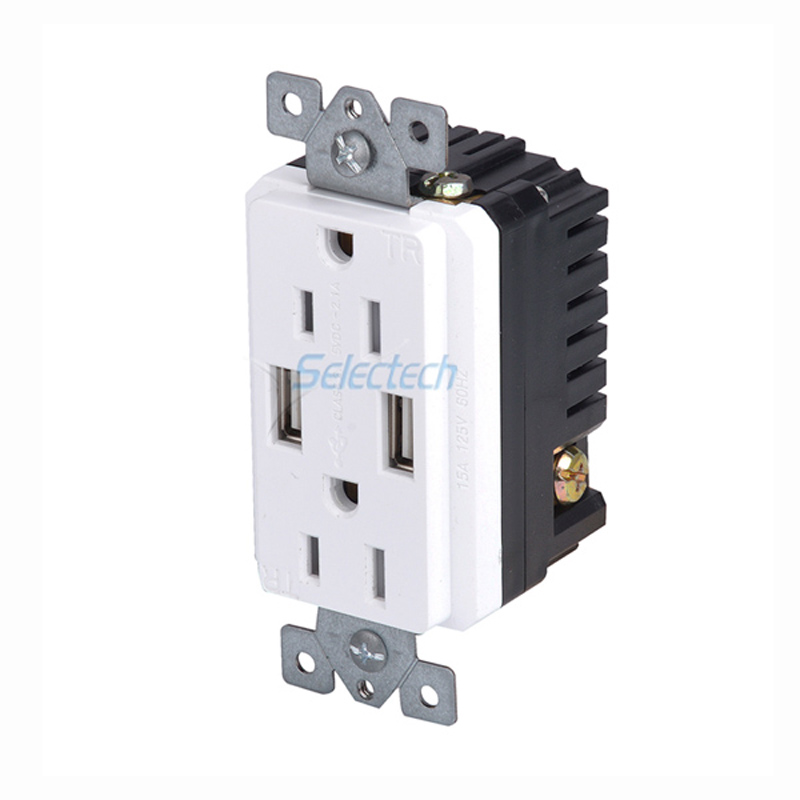 North America Outlets for USB Charging 125V 15A Hot Sell 2.1A 4.2A Dual USB wall Outlets Charger supplier Embedded core