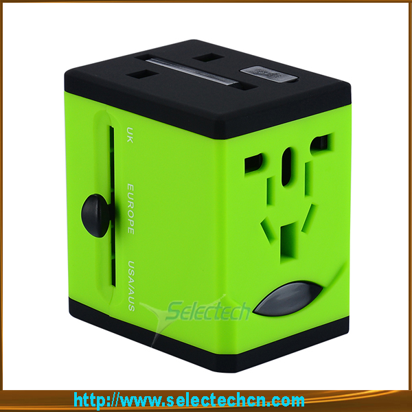 Popular travel adapter with 2 usb charger worldwide charger plug and socket ST-618