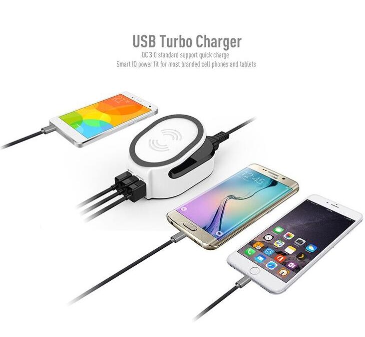 Smart 50W QI 3 in 1 wireless fast charger with QC 3.0 Quick USB Charger