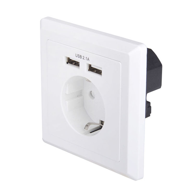 USB-18B EU Schuko socket 86 * 86 square German type Wall in AC socket with Dual ports USB Charger