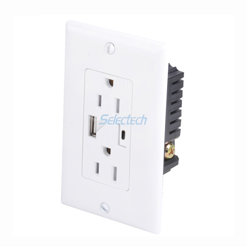 USB-30 universal wall panel USB A and Type C socket Charger receptacle with USA electrical outlet