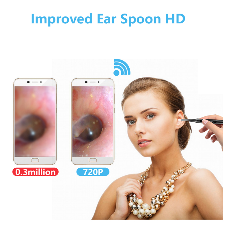 Ασύρματη ασφάλεια 5.5mm ακουστικό κουτάλι επιλογή εργαλείου ενδοσκοπίου ιατρική καθαρισμός αυτιών Wifi ενσωματωμένο ωροσκόπιο