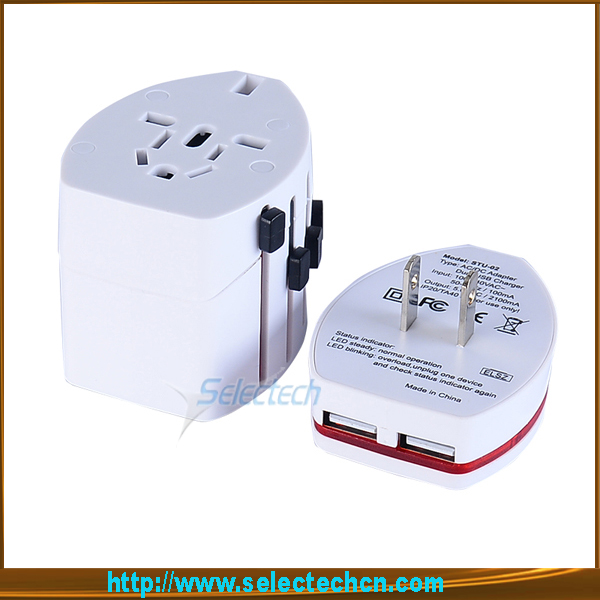 Worldwide usb travel adapter universal travel adapter With dual USB Charger 2.1A output SE-608-2.1A