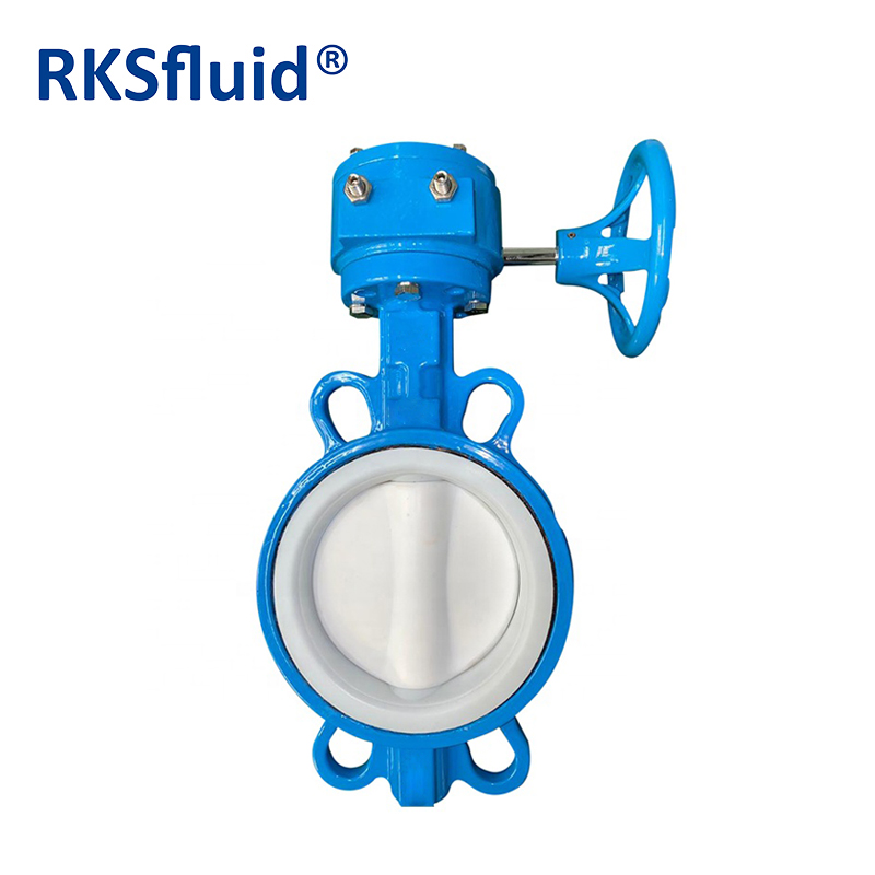RKSfluid 좋은 품질 저렴한 가격 주철 웜 기어 웨이퍼 러그 형 PTFE 완전히 코팅 버터 플라이 밸브