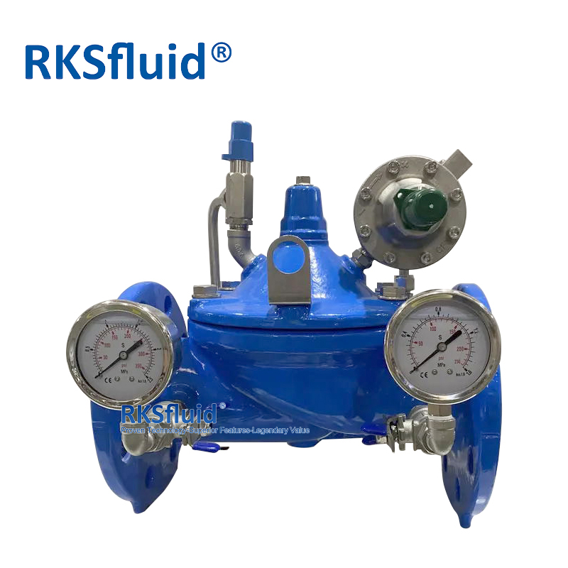 RKSfluid صمام التحكم القابل للتخصيص 3 بوصة 200x PRV الدكتايل الحديد ضغط الضغط الصمامات تقليل الصمامات مع مقياس الضغط