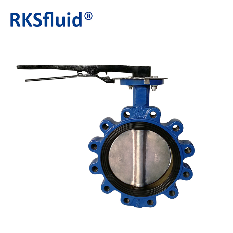 RKSfluid DN200 PN16 تصنيع الدكتايل الحديد الزهر العروة نوع دليل فراشة صمام السعر