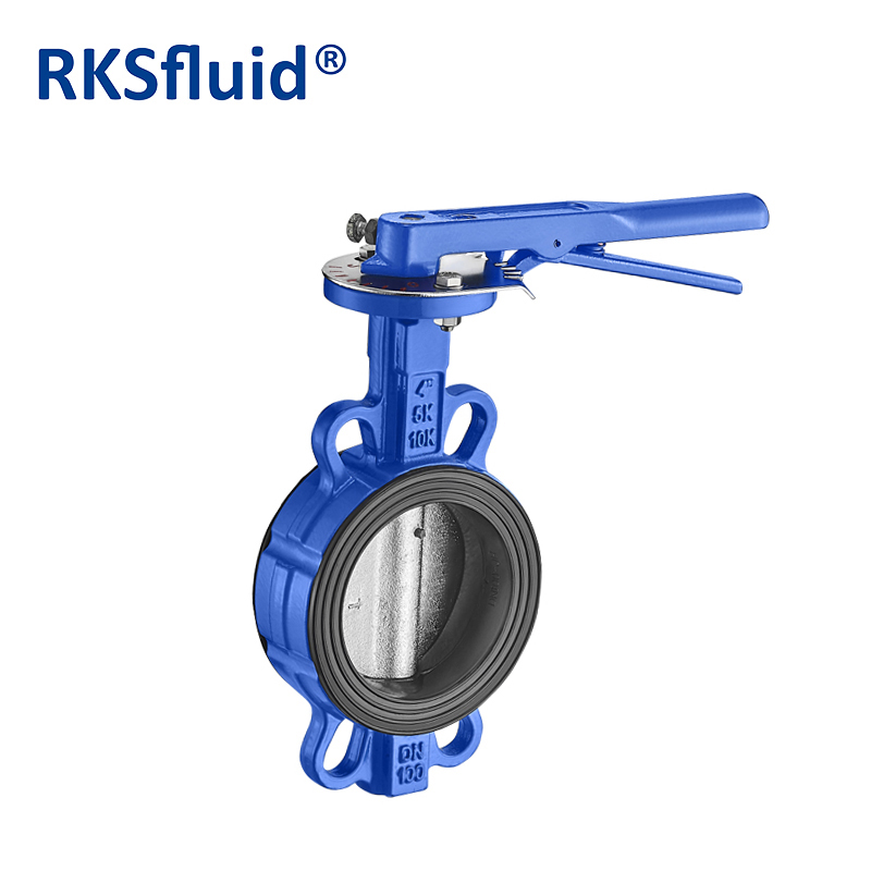 RKSfluid PN16 NBR 좌석 CF8 탄력있는 버터 플라이 밸브 연성 철 DN150 3 인치 웨이퍼 유형 버터 플라이 밸브 가격