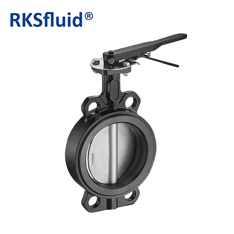 RKSfluid SS316 플랜지 나비 밸브 4 인치 DN400 탄력적 인 시트 웨이퍼 타입 나비 밸브 가격 손 레버