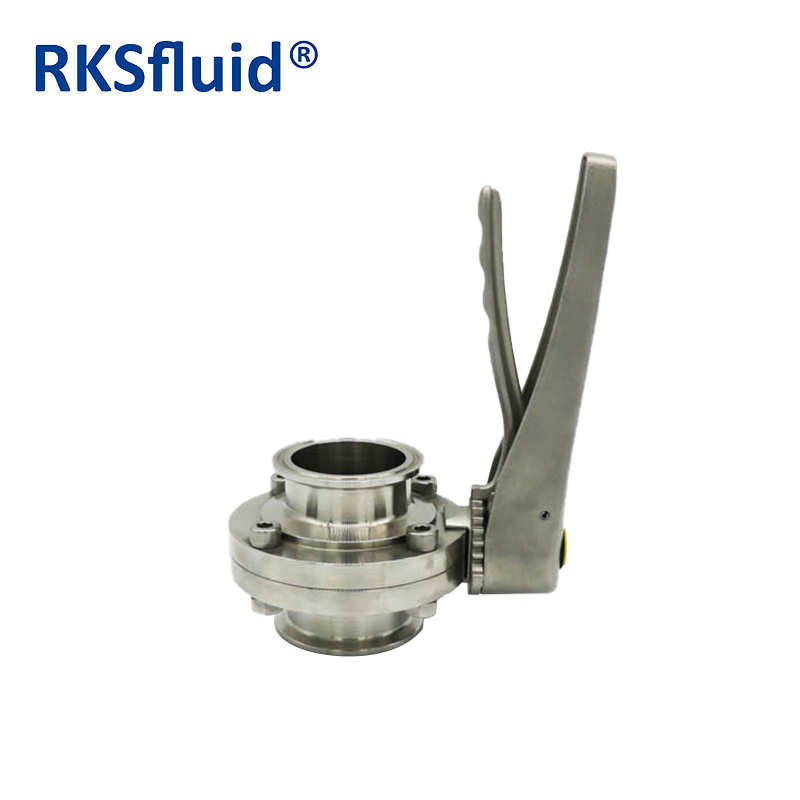 RKSfluid 스테인레스 스틸 304 316L 2 인치 수동 / 공압식 작동 위생 버터 플라이 밸브