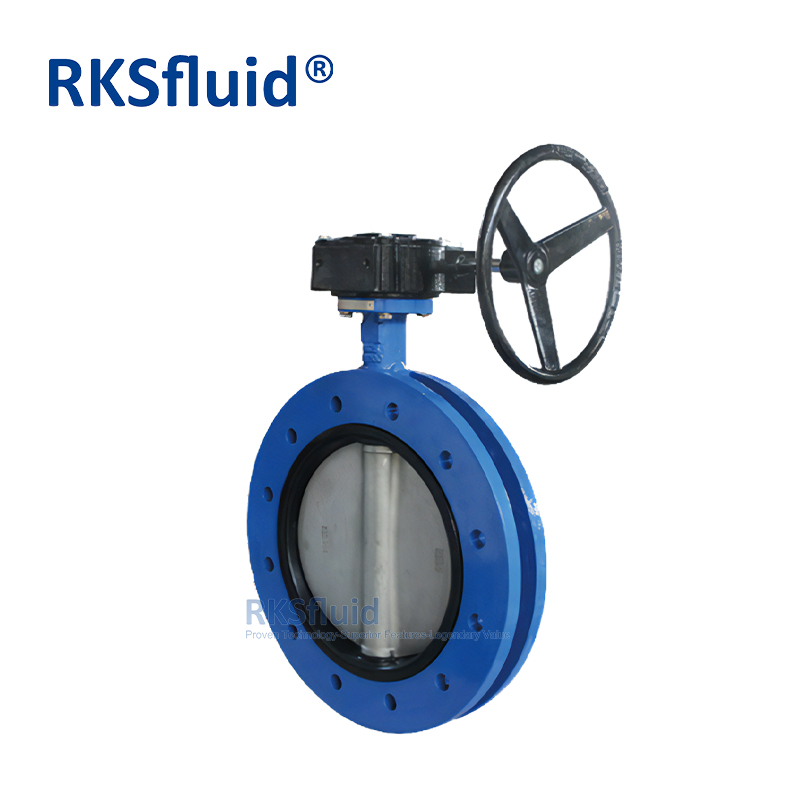 RKSfluid 중국 나비 밸브 가격 DIN 표준 고무 라이닝 디스크 기어 U 섹션 유형 기어 박스가있는 플랜지 동심 나비 밸브
