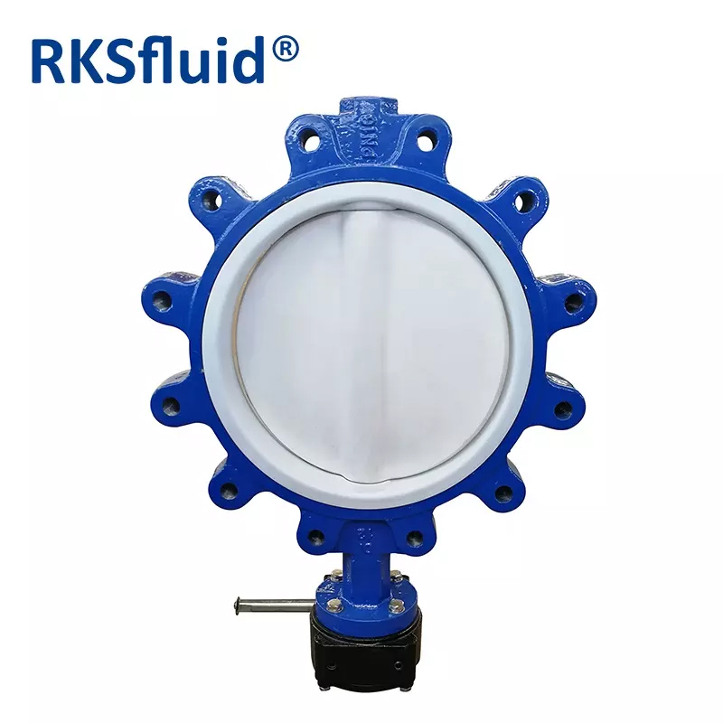 RKSfluid工业阀ANSI 150延性铁QT450晶圆凸轮类型PTFE衬里蝴蝶阀PN10