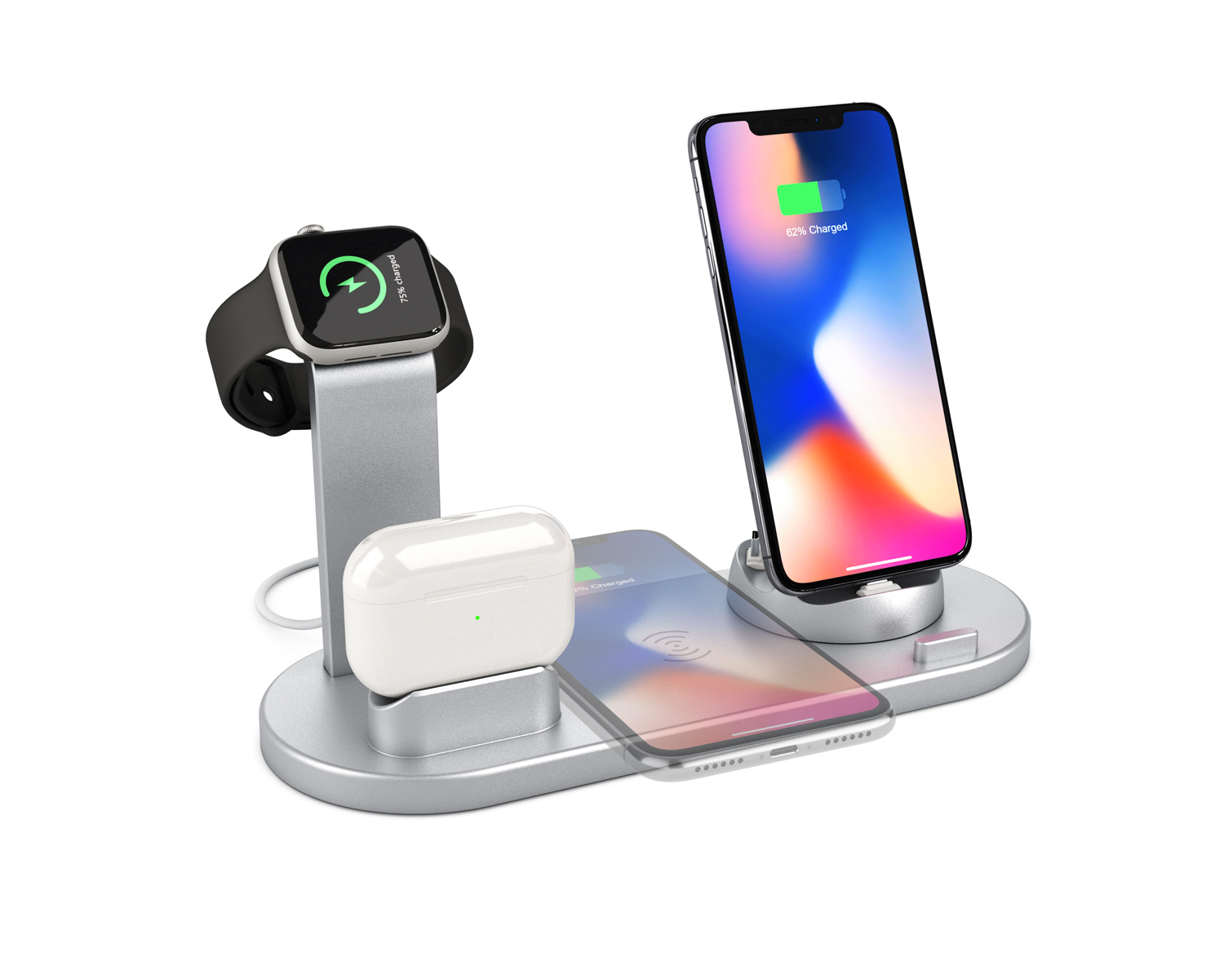 4 In 1 Fast Wireless Charging Station And Multiple Charging Dock For AirPods And Lightning Type-c Micro USB Port Phones With USB Charging Port For iWatch (MH-Q465)