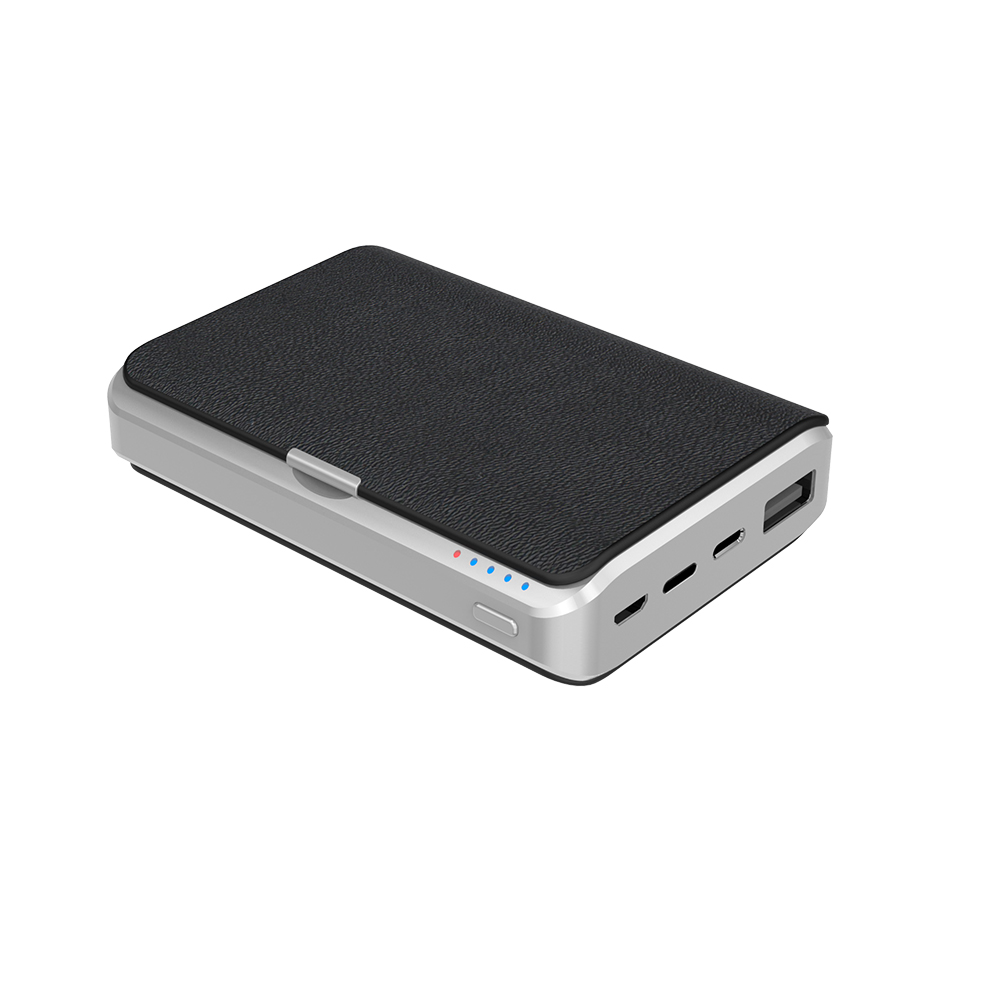 带有3X放大镜的钱包无线充电器移动电源5000mAh，可用于旅行面部美容化妆和卡片存储盒功能（MH-P48）