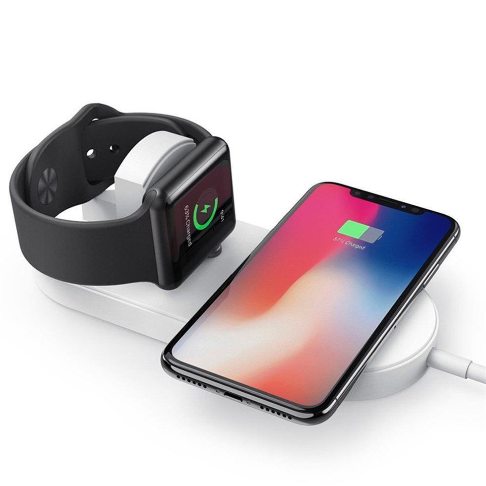 Chargeur sans fil double le moins cher pour Apple Watch Series 5/4/3/2/1 et iPhones 11 Pro Max / XS Max / XR ou téléphones mobiles compatibles Qi (MH-Q500)