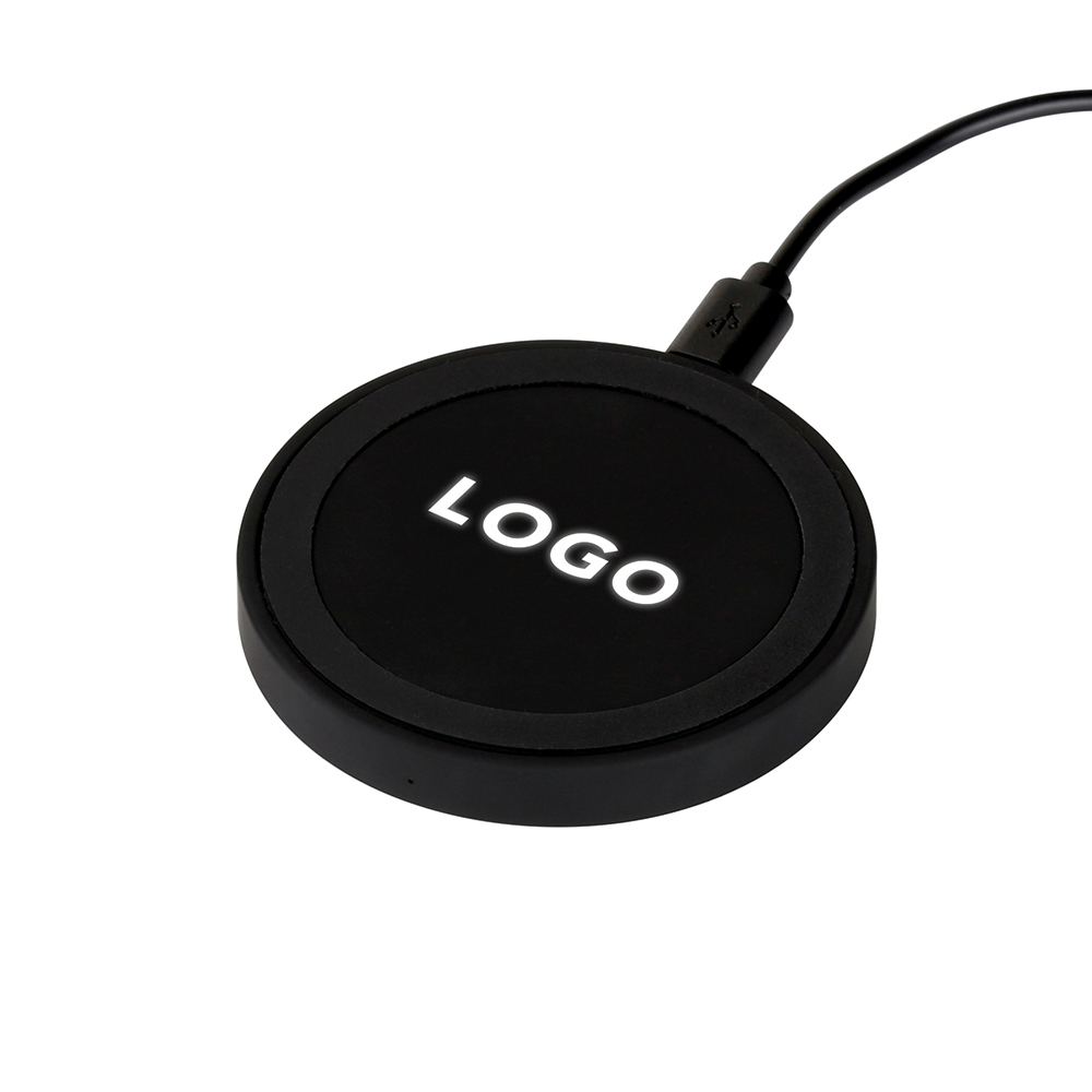 Coussin de charge sans fil de forme ronde OEM de bureau avec chargeur de téléphone sans fil à logo LED personnalisé pour tous les appareils compatibles Qi