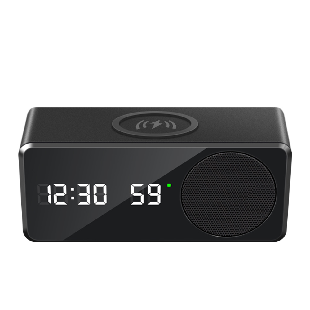 Factory Price Digital Alarm Clock with Watch Stop and Wireless Charger Speaker with 15W Fast Wireless Charging and Phone Holder (MH-W26)