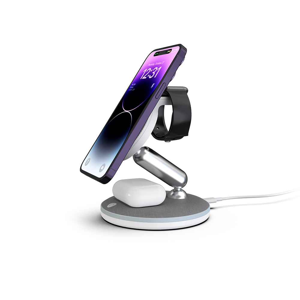 Factory Price Magnetic Multifunctional Wireless Charging Station and 15W Foldable Magsafe Charger With Night Lamp For Phone Watch Earphone (MH-Q490)