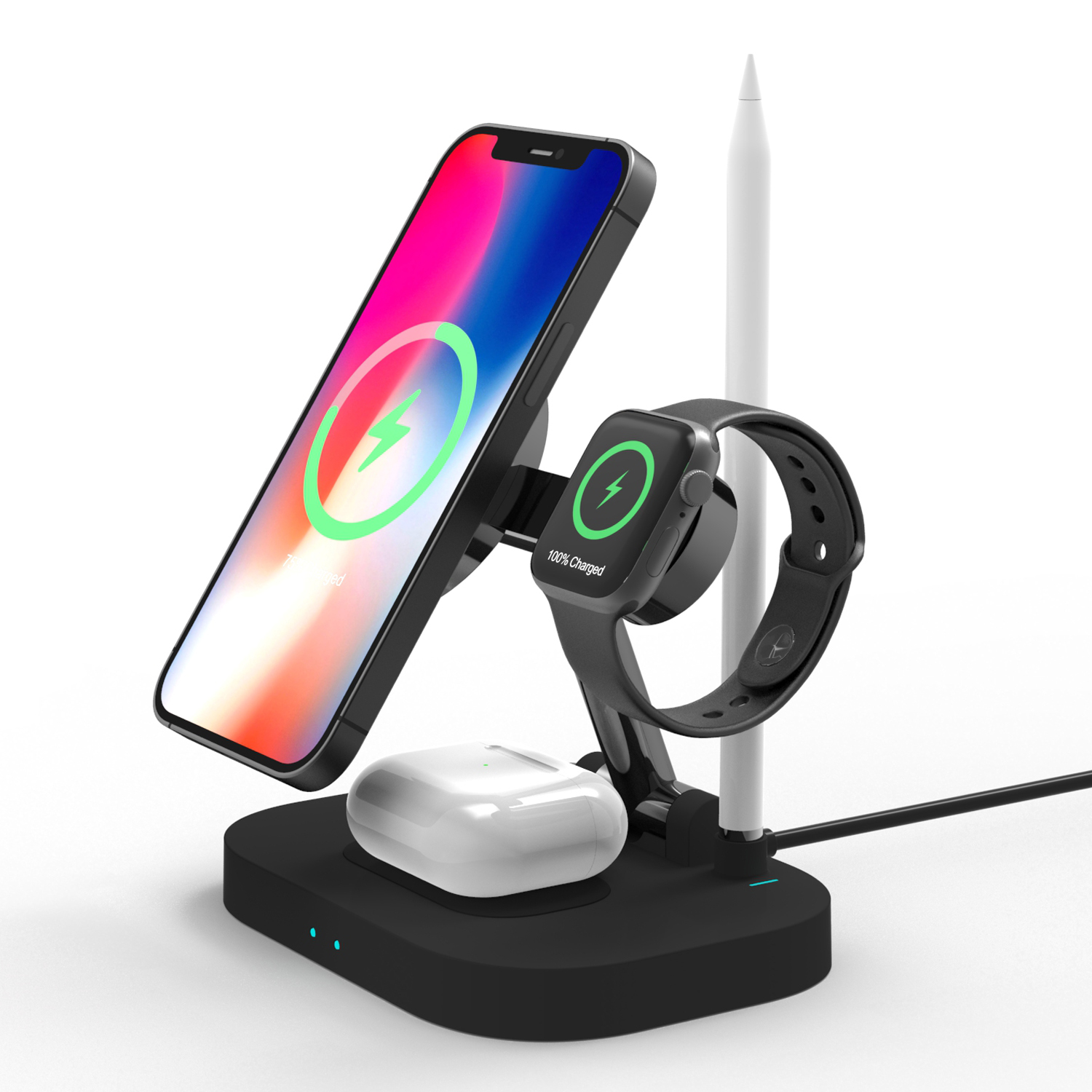 Foldable 4 In 1 Magnetic Magsafe Wireless Charging Station and Wireless Charger Stand Desk Dock for iPhone iWatch Airpods and Pencil (MH-Q485)