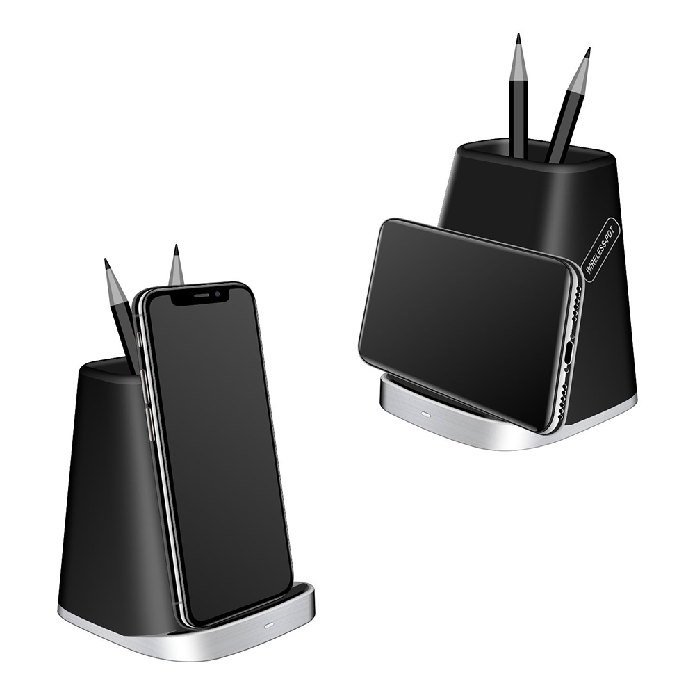 Shenzhen Popular Qi Standard Fast Wireless Charging Stand for iphone XS Max/XR/X/8/8Plus and Samsung Galaxy S10/S10Plus and also a pen pencil holder for office use (MH-V82)