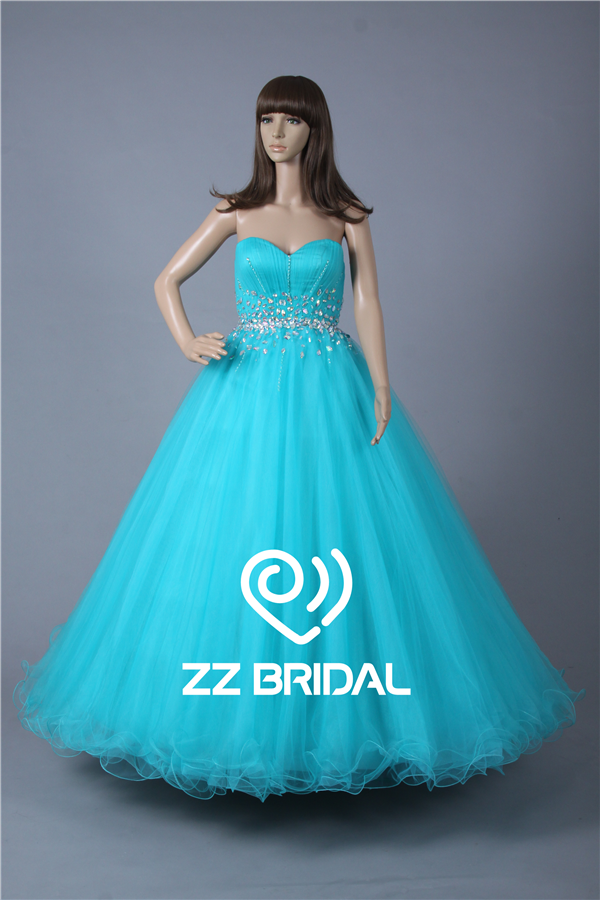 Actual images beaded sweetheart floor length blue ball gown quinceanera dress