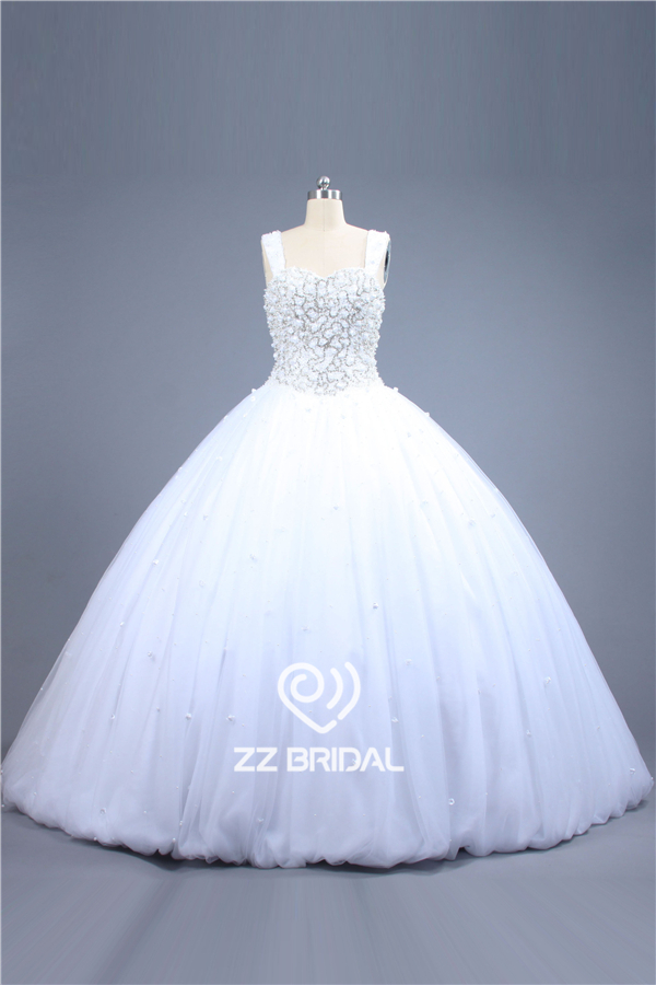 Les images réelles spaghetti robe sangle décolleté chérie perles robe de bal de mariage Chine