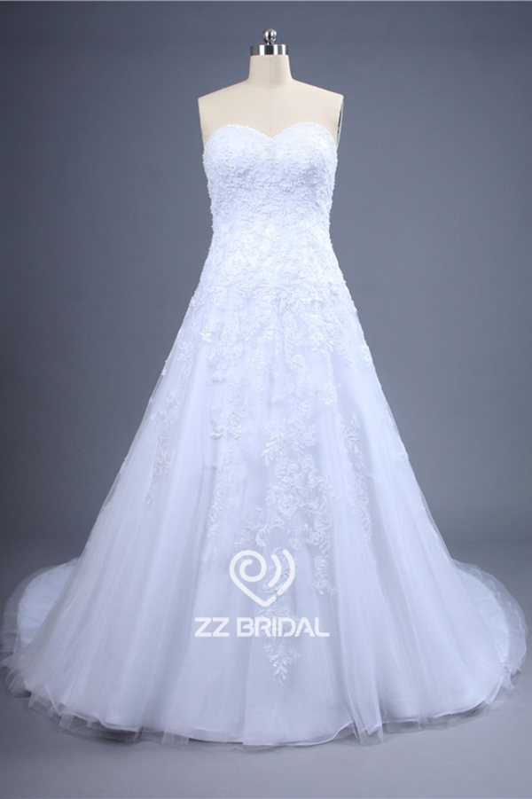 Actual images sweetheart neckline with pearls lace appliqued A-line wedding dress