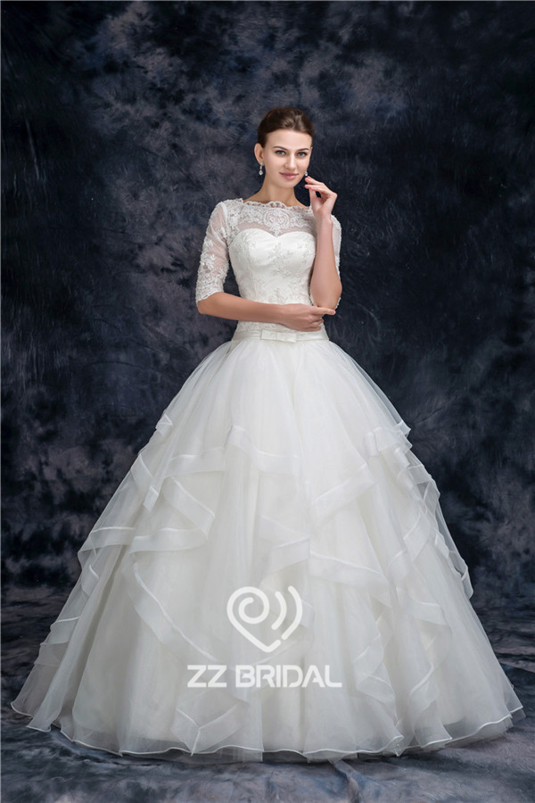 الساحرة نصف كم الوهم العنق كامل طول الأورجانزا مصنع الاميرة فستان الزفاف