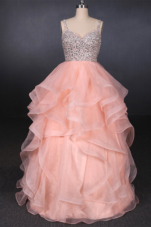 Китай Сучжоу Свадебный Поставщик Милая Бисероплетение Органзы Блестки Оборками Розовое Свадебное Платье Свадебное Платье
