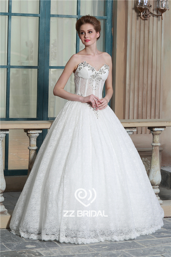 China Perlen sehen durch Schatzausschnitt Korsett Prinzessin Hochzeitskleid Hersteller