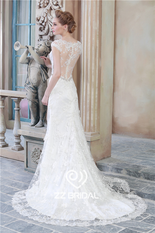 Hot Online-V-Ausschnitt durch Rückwurfhülse Spitze unten Meerjungfrau Hochzeitskleid zu sehen