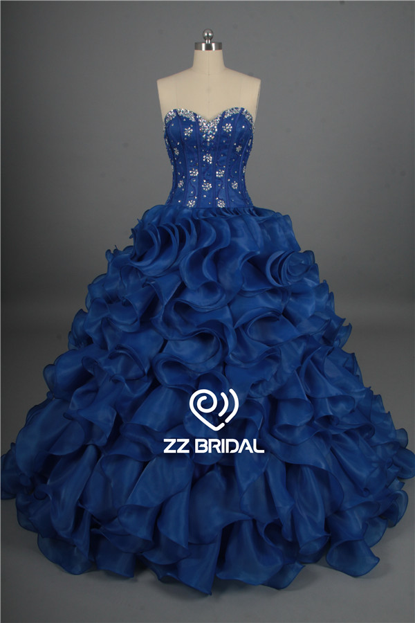 Nueva novia de escote con cuentas llegada real bola azul vestido de quinceañera con proveedor vestido