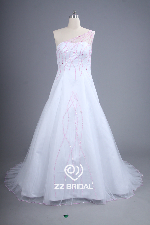 وصول الوردي جديد مطرزة الدانتيل يصل فستان الزفاف ألف خط المحرز في الصين