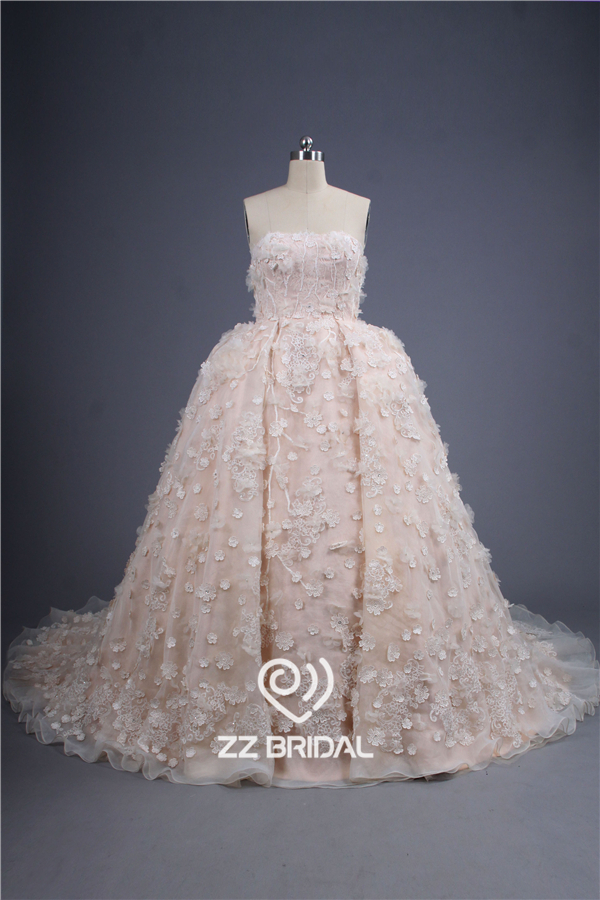 Принцесса без бретелек стиль цветы ручной работы аппликация на шнуровке бальное платье свадебное платье