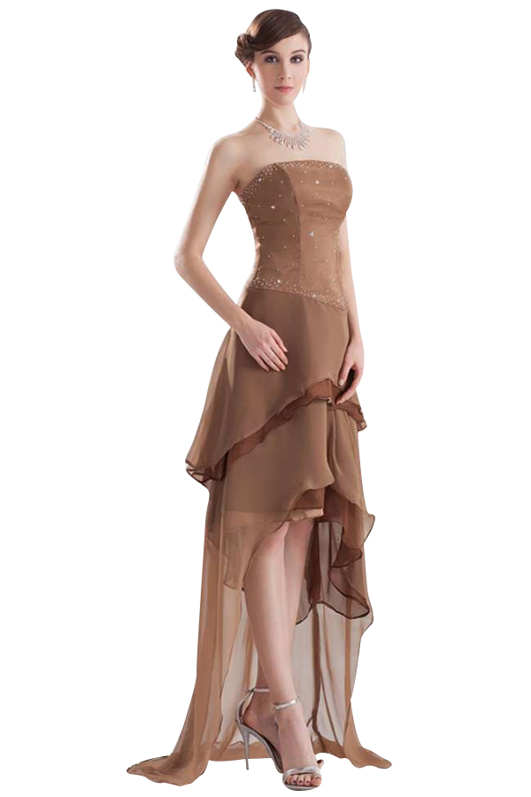 Todellinen valokuva edessä lyhyt selkä pitkä illallinen Vestido De Fiesta kerros sifonki puku helmillä mekko ilta