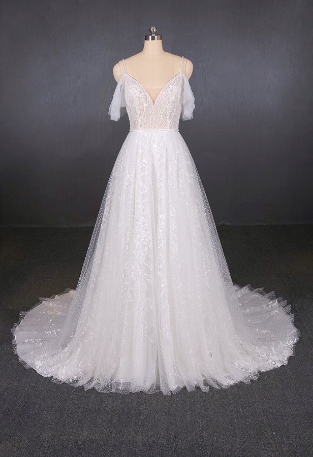 Спагетти ремень свадебное платье свадебное платье из бисера линии свадебных платьев